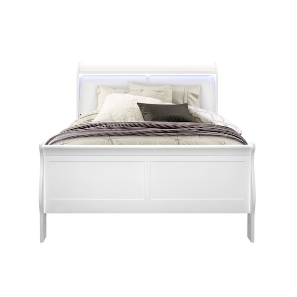 Global Furniture Usa Traditional Glam Crisp White W/ LED Charlie White Full Bed With Led 2924 - main